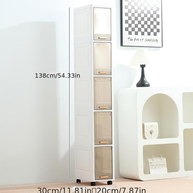 TEMU 20cm 3/4/5 Tier Storage Unit - Space Saving Separated Storage Cabinet - Plastic Storage Drawer With For Bathroom, Living Room And Kitchen, Standing Shelf