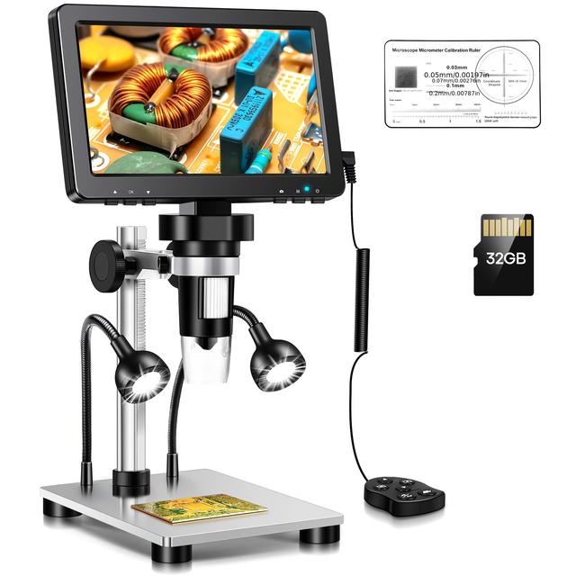TEMU Dm9 7" Lcd Digital Microscope 1200x, 1080p Coin Microscope Magnifier, 12mp Ultra-precise Focusing Soldering Microscope For Adult, Pc View, 32gb
