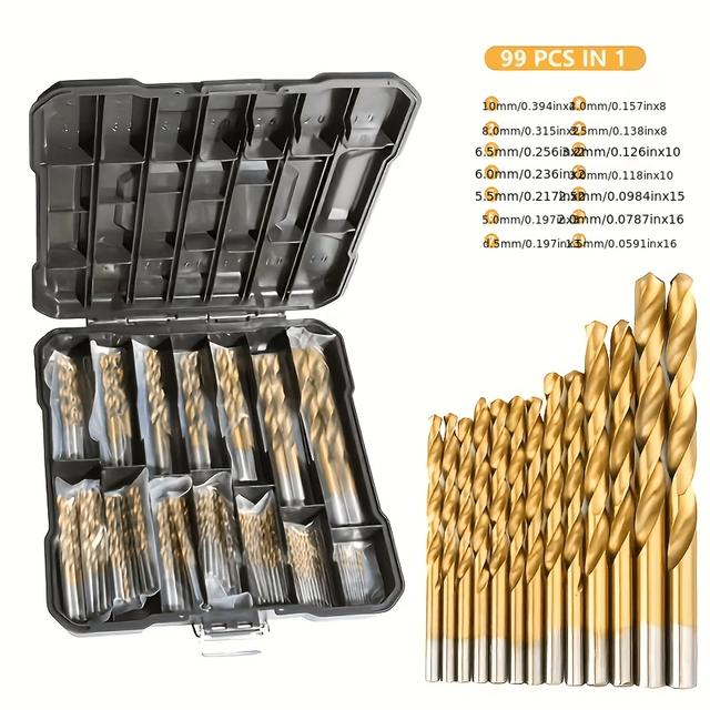 TEMU A Set Of 99 Steel Drills, Featuring Hss Round Shank Twist Drills In A Storage Box, Ideal For Involving Metal, Wood, Plastic, And