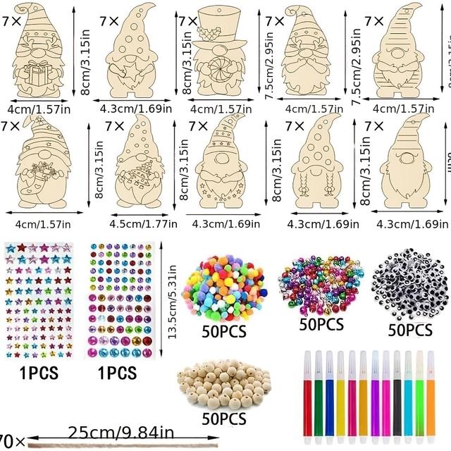 TEMU 70 szt. Zestaw do Samodzielnego Wykonania: Drewniane Ozdoby Choinkowe i Krasnale – Projekt Artystyczny do Koloryzacji, Współpraca Ręka-Oko