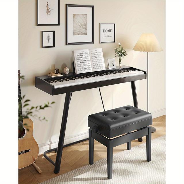 TEMU Songmics Adjustable Wooden Piano Bench Stool With Sheet Music Storage