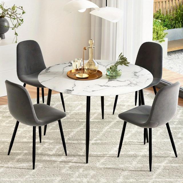 TEMU 5pcs Marble Grey Dining Table And Chair Set For Kitchen And Lounge