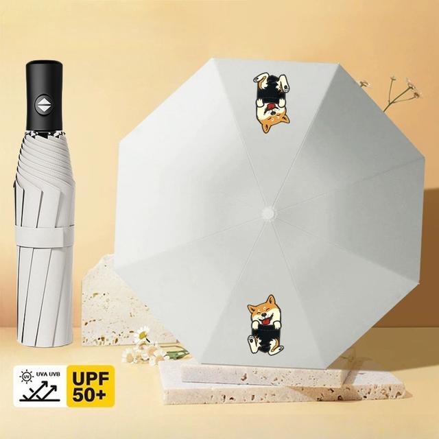 TEMU 柴犬デザインのワンタッチ開閉式傘 - UPF50+ 日差し&雨対策、8本骨頑丈フレーム、コンパクト折りたたみカバー、アウトドア・ビーチ・通勤用ポータブル傘 - ペット愛好家向けかわいい日本犬デザイン、耐久性抜群、おしゃれなユーザーに最適