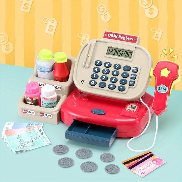 TEMU Keezi Pretend Playset Cash Register Calculator Kids Shops Money Toys