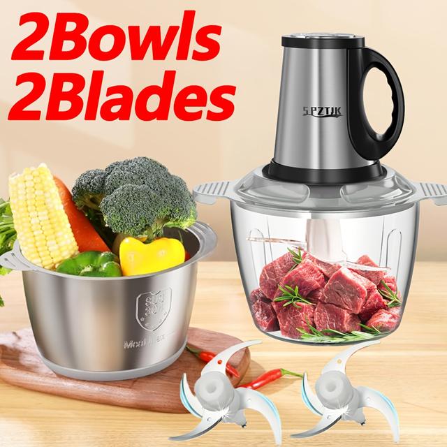 TEMU 3l Heavy-duty Electric Meat Grinder & Food Processor With 2 Bowls & 2 - 3l Capacity, 304 Stainless Steel Construction, 230v Plug Powered