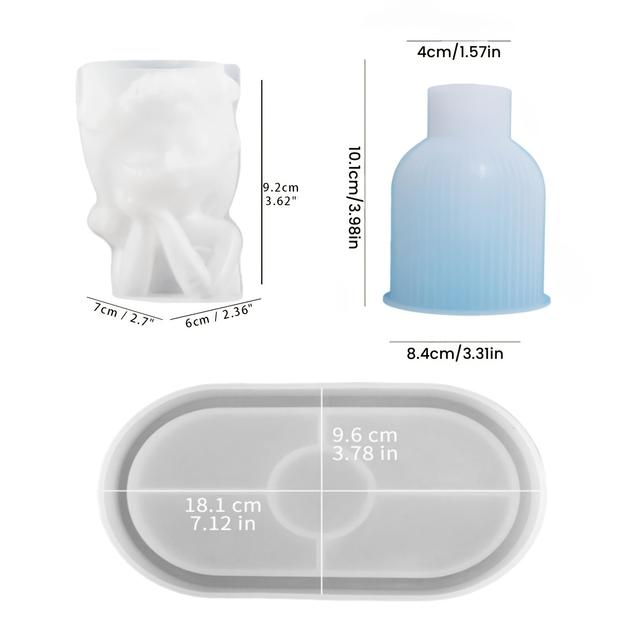 TEMU 3pcs Silicone Molds- Girl Vase Mold, Striped Vase Mold, Oval Tray Silicone Mold