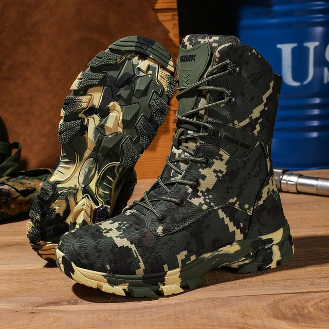 TEMU Camouflage Men's High-top Slip-resistant Work Boots For Off-road Hiking And Outdoor Climbing.