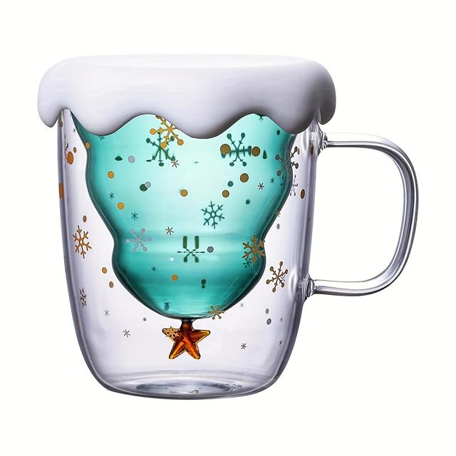 TEMU 1 Stück, niedliche Weihnachtstasse, Kaffeetasse, Teetasse, Milchtasse, doppelwandiger isolierter Kaffeebecher mit Glas, für Damen, Herren, Büro, Weihnachten, 10oz/300ml