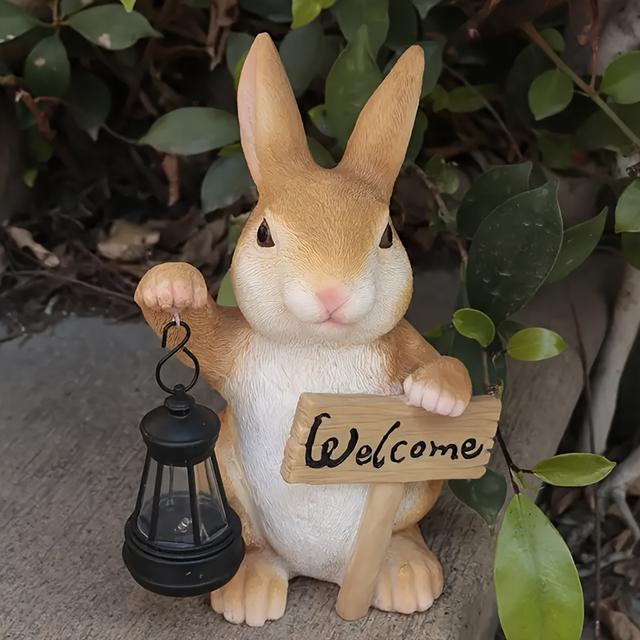 TEMU Bunny Statues Solar Rabbit Garden Outdoor Statues, Outdoor Lawn Decor Garden Rabbit Statue For Patio, Balcony, Yard, Lawn Ornament, Unique Housewarming Gifts Mother's Day Gifts