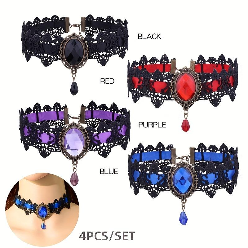 TEMU 4pcs Black Lace Shiny Crystal Choker Necklace Set Lace Gothic Choker Women's Christmas Costume Party Prom Halloween Vampire Choker Jewelry