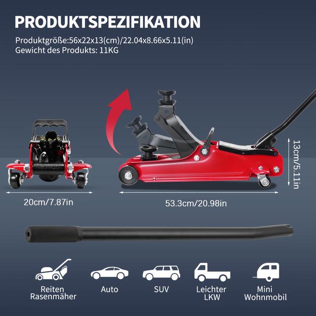 TEMU Hydraulische Fahrzeugpumpe, 2,5 Tonnen. Kastenförmige Fahrzeugpumpe, 85-365 mm. Ausgestattet mit 2 Gummiautopumpen