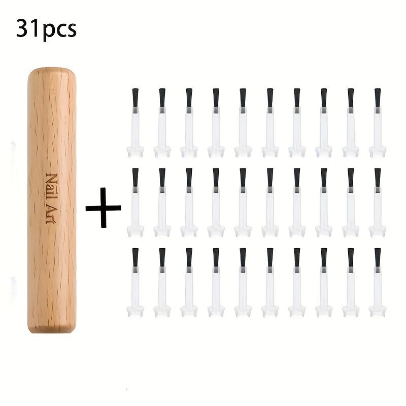 TEMU 31pcs Dual-end Nail Gel Replacement Brush Set Removable Solid Wood Handle Nail Brushes Professional Nail Salon Gel Brushes Multifunctional Nail Oil Brushes