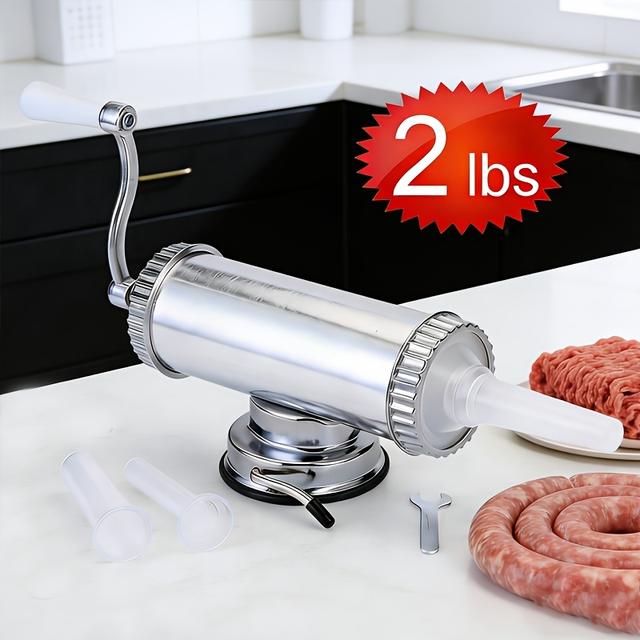 TEMU Neues Cross-Border, 1 Set mit 2 Pfund, Horizontale Saugnapf-Wurstfüller aus Edelstahl, 3L Wurstmaschine für den Haushalt, Bequem und Schnell
