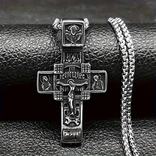 TEMU Men's Orthodox Cross Pendant Necklace 304 304 Stainless Steel Cross Baptism Necklace Jewelry