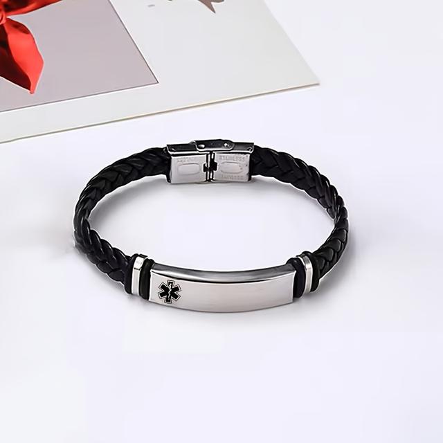 TEMU Alert Steel Braided Bracelet With Medical Symbols For Men And Women - Hypoallergenic Steel, Diabetic, Ice Contact Information, Father's Day Gift, Used In All