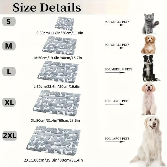 TEMU 1pc Gray Bone Floral Pattern Thickened Pet Sleeping Mat, Cozy And Comfortable Dual- Mat For Cats And Dogs, Thickened Sleeping Mat And Cushion, Cute Cartoon Design