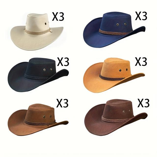 TEMU 18pcs Western Rope Knight Cowboy Hats - Vintage Lightweight Breathable Solid Color Unisex Sun Hats With Elastic Band, Machine Washable For , Outdoor Festivals, Rodeo, Casual Wear