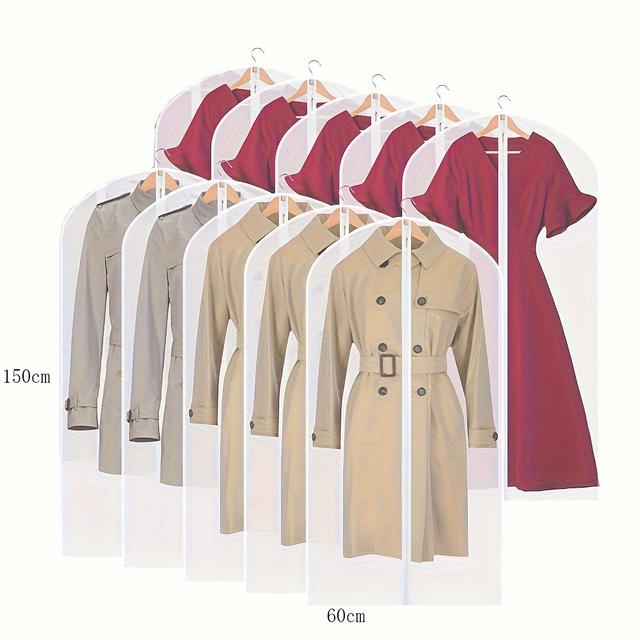TEMU 10-pack Breathable Garment Bags With Zipper Closure, Clear Suit Cover Protectors, Lightweight Hanging Dustproof And Moth-proof Clothing Covers For Hanging Clothes
