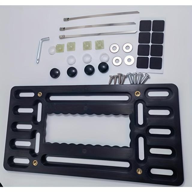 TEMU ขายึดป้ายทะเบียนรถ - ชุดติดตั้งป้ายหน้าสำหรับรถยนต์, อะแดปเตอร์ติดกรอบป้ายบัมเปอร์สากลพร้อมฝาครอบสกรูสแตนเลสและสายรัดเคเบิล