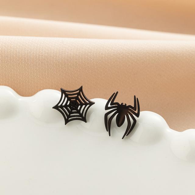 TEMU 1pair Stainless Steel Fashion Spiders And Spider Web Design Stud Earrings For Men