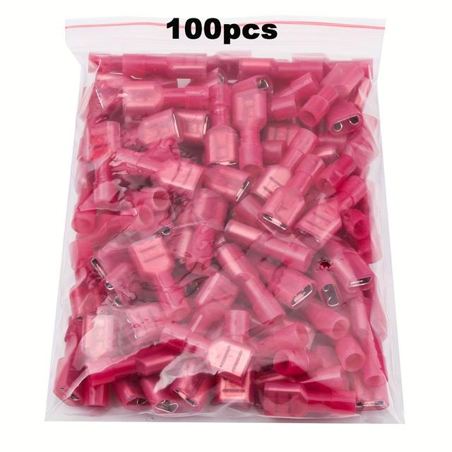 TEMU 100pcs 22-16 Awg Nylon Female Spade Quick Disconnect Wire Terminals Insulated Crimp Connectors, Red