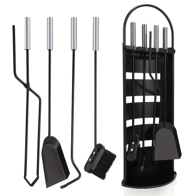 TEMU Ensemble d'accessoires de cheminée 5 pièces avec rangement pratique pour la cheminée pour , , la décoration des accessoires de vie, ensemble de nettoyage de cheminée, outils de cheminée noirs
