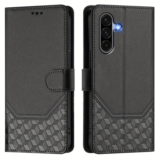 TEMU Obal na telefon: Vhodný pro Galaxy A17 5G, Magnetický flipový obal s držákem | Tři kapsy na karty + na mince | Náramek | Černý ochranný kryt s včelím vzorem