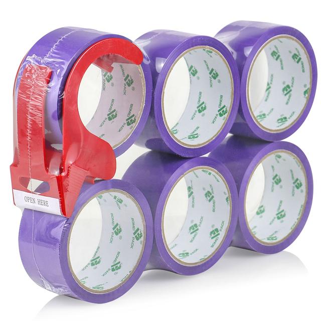 TEMU 6pcs Pack Heavy Duty Packaging Tape, Waterproof Pp Material, Multi-surface Adhesive For Plastic, Glass, Metal, Stone, Cloth, With Cutter, For Office, School, Home & Factory, 48mm X 50m