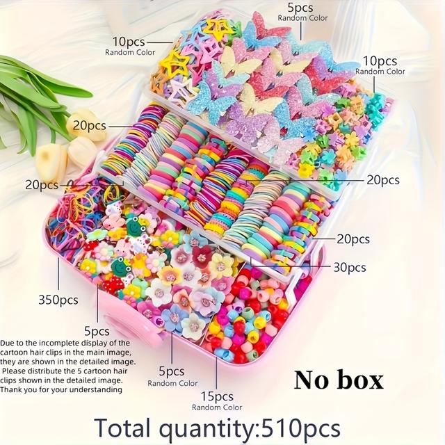 TEMU 510pcs Colorful Hair Accessory Set | Hair Bands, Cartoon Clips, Small Scratchers - Ideal For Daily Wear And Parties, Fashion Essential For And Women