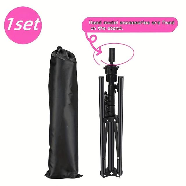 TEMU Wig Head Stand With 160cm/63-inch Height, Adjustable Reversible Folding Stand For Beauty & Hairdressing Training, Reinforced Metal Mannequin Head Support (black)