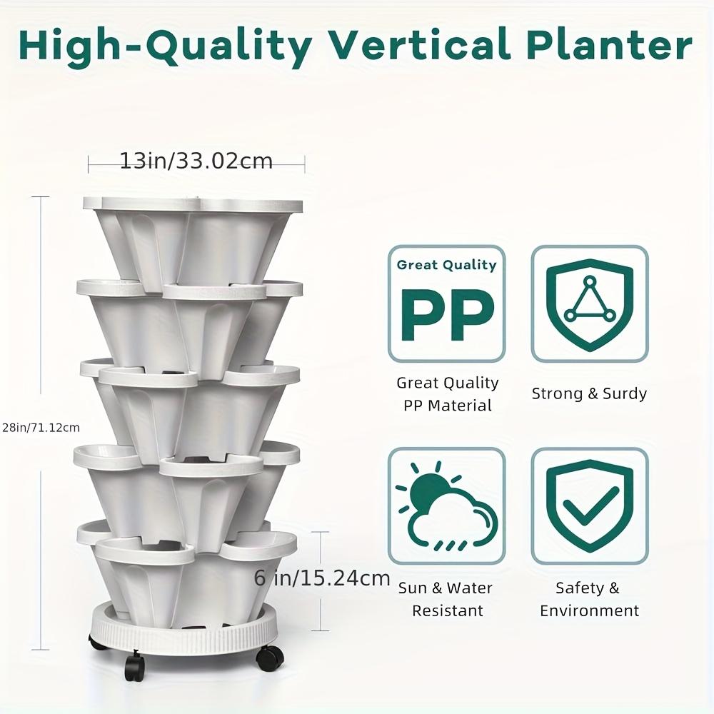 TEMU 1pc Modern 5-tier Stackable Vertical Growing Tower With Wheels, Plastic Indoor/outdoor And Vegetable Garden, Painted Surface, Drainage Holes, No Electricity Required