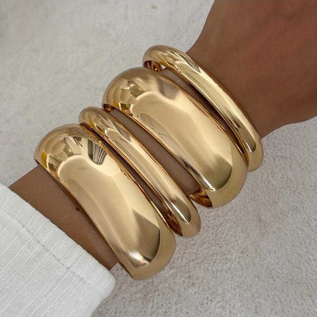 TEMU 4pcs Festival Gifts Bangles Elegant Minimalist Style Round Chunky Cuff Bracelets For Women, Vintage Trendy Wide Wrist Cuff Bracelets, Stack Statement Bangle, Fashion Additions Jewelry Gifts