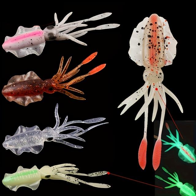 TEMU 5 Soft Lures For Squid Fishing, 12cm/4.72in Realistic Squid Bait, Suitable For Sea Fishing And Boat Fishing For And Octopus With Sinking Lifelike Design