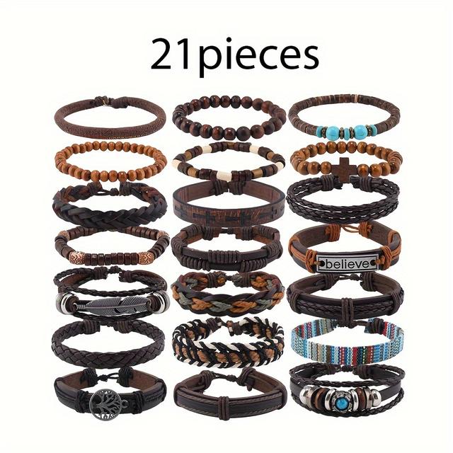 TEMU Juego de 21 Pulseras Trenzadas Vintage, Regalo Unisex para Hombres y Mujeres, Decoración Diaria, Regalo para Navidad, Halloween y Año