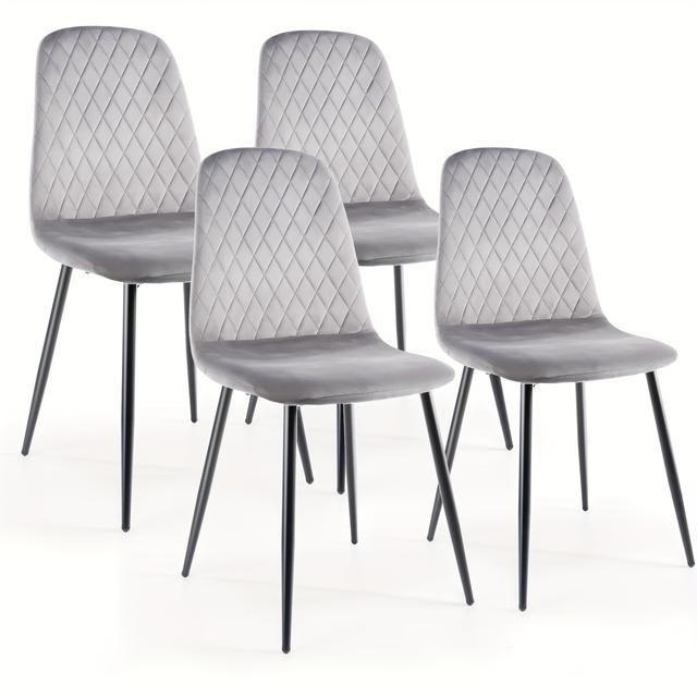 TEMU Collection Of 4 Dining Chairs Featuring Velvet-covered Seats And Backs, Sturdy Metal Legs, Contemporary Style, In Gray