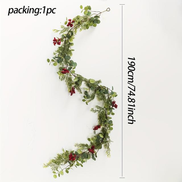 TEMU Christmas Garland Artificial Vine, 1pc Plastic Hanging Plant For Mantel, Staircase, Party Decor, Winter Greenery For Thanksgiving, Christmas Decoration