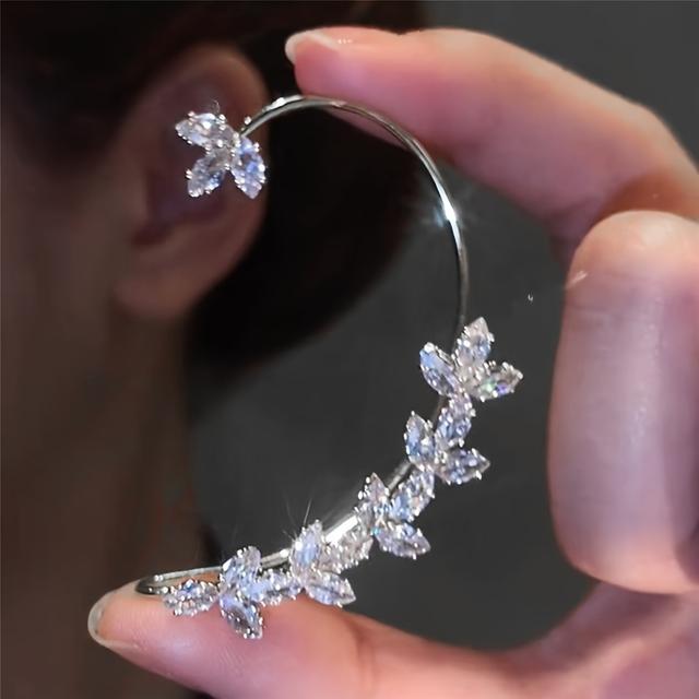 TEMU A Stylish And Elegant Series Of Ultra-sparkling Zirconia Flower And Leaf Earrings, Designed For Women Without Ear Holes, Featuring Clip-on And Cartilage Options