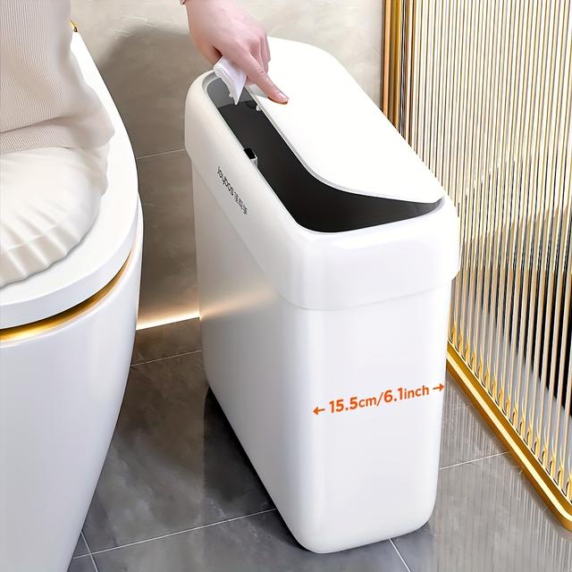 TEMU 2.6 Gallons Trash Can With Lid, With Press Top, Small Trash Can Dog Proof, Plastic Trash Bin For Kitchen & Bathroom, , Cleaning Supplies