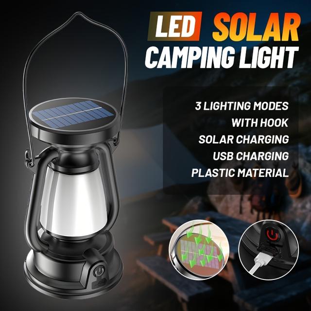 TEMU 1 Piece Of Led Solar Hanging Light, A Bright Lamp For Nighttime Travel, A Torch With A Hook, Solar-powered Rechargeable Flashlight, Ideal For Evening Strolls, Travel, Desktop Use, Or As A Gift