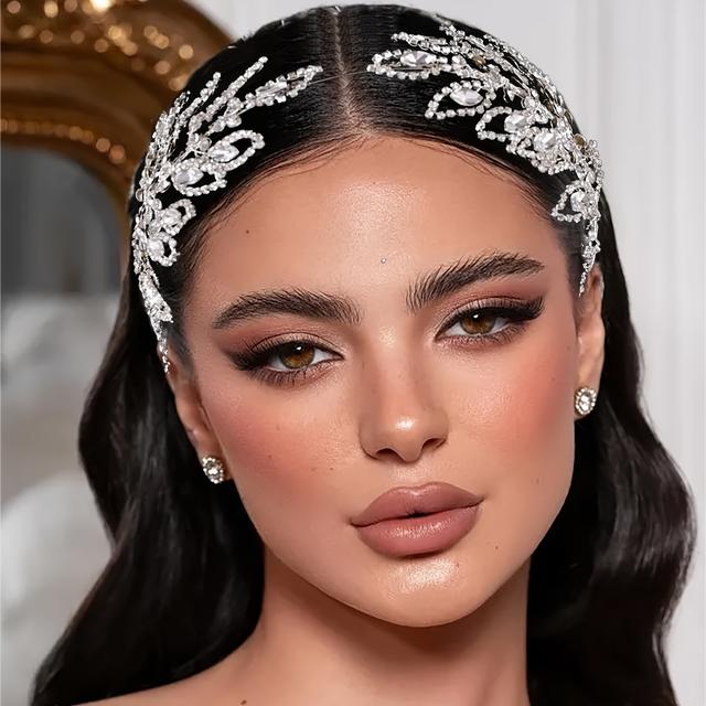 TEMU Bridal Headpiece Headband, Hand-woven Rhinestone Leaf Hairband, Wedding Gown And Formal Dress Hair Accessory