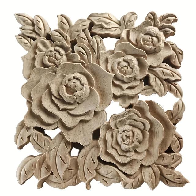 TEMU Vintage Wood Appliqué Featuring A Rose , Ideal For Decorating Cabinets And Doors In European Style