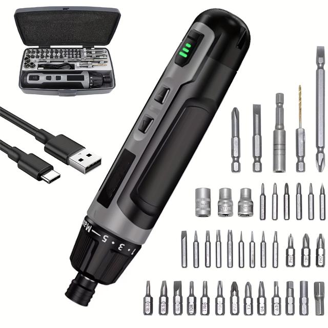 TEMU 1sets 5-speed Cordless Screwdriver Rechargeable 3.7v Screwdriver 2000mah Electric Screwdriver Set Cordless Automatic Machine Drivers, Usb-c Charging Cable