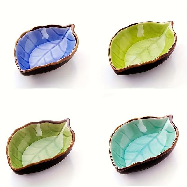 TEMU 4-piece Set Japanese Ceramic Dishes - Leaf Shaped Sauce Bowls, Ideal For Condiments, , Vinegar, And Spices, Home Kitchen And Restaurant Use