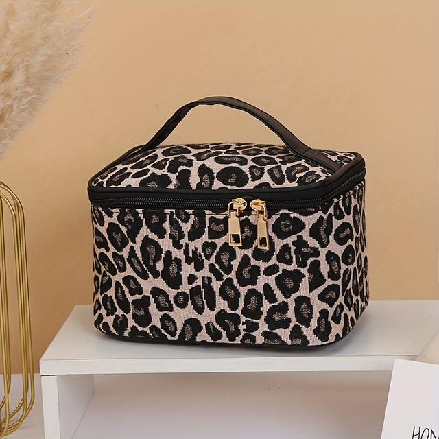 TEMU New Leopard Print Makeup Bag, Elegant High-end Handbag, Light Luxury Cosmetic Organizer, Portable Toiletry Bag, Christmas Holiday Gift For Wife Or Girlfriend