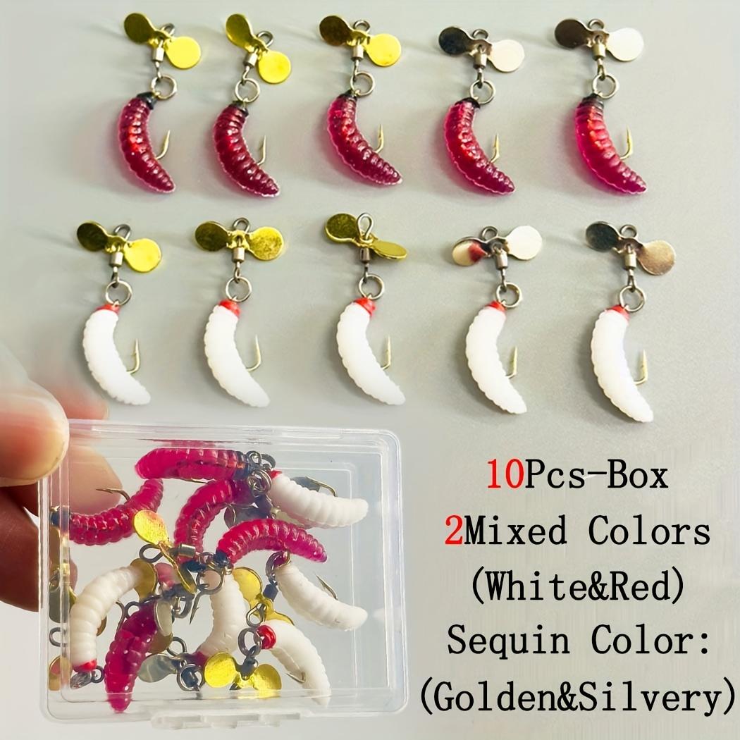 TEMU 10pcs-propeller Rotating Sequin(white&red)worm Fly Fishing Lure-dry Flies Worms Fishing For Trout Perch Catfish Carp Artificial Bait
