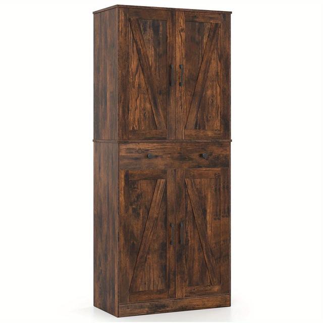 TEMU Costway 71" Tall Heavy-duty Freestanding Cabinet With , Storage Drawer & 3 Adjustable Shelves - Pantry Organizer, 410 Capacity, -, Brown Wood/mdf/metal For Bathroom,, Living