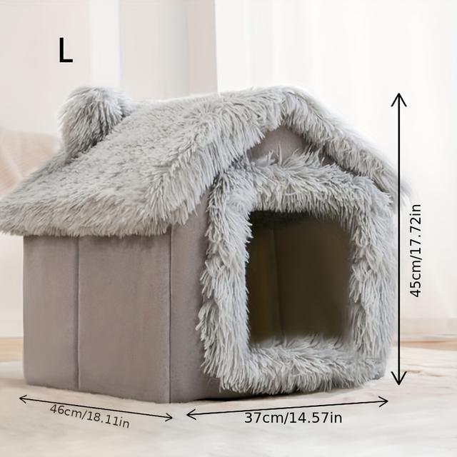 TEMU Cama cómoda para gatos, cama de peluche para mascotas, casa de gato con fondo antideslizante extraíble, uso durante estaciones, para dormir de mascotas semi-encerrada, villa