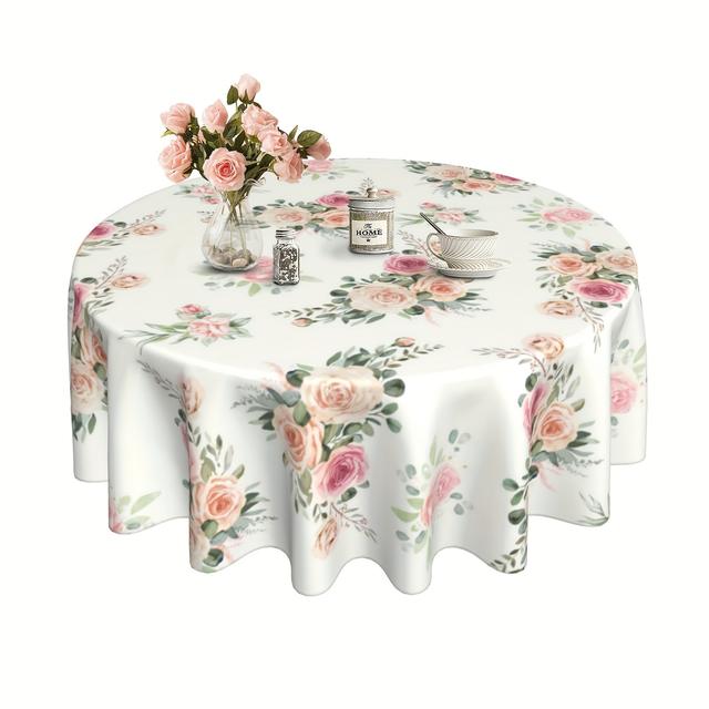 TEMU 1pc Flower Party Tablecloth | Polyester, Stain And Wrinkle Free, Ideal For Home Kitchen Dining And Picnic Decoration, Perfect Gift For Valentine's Day And Mother's Day