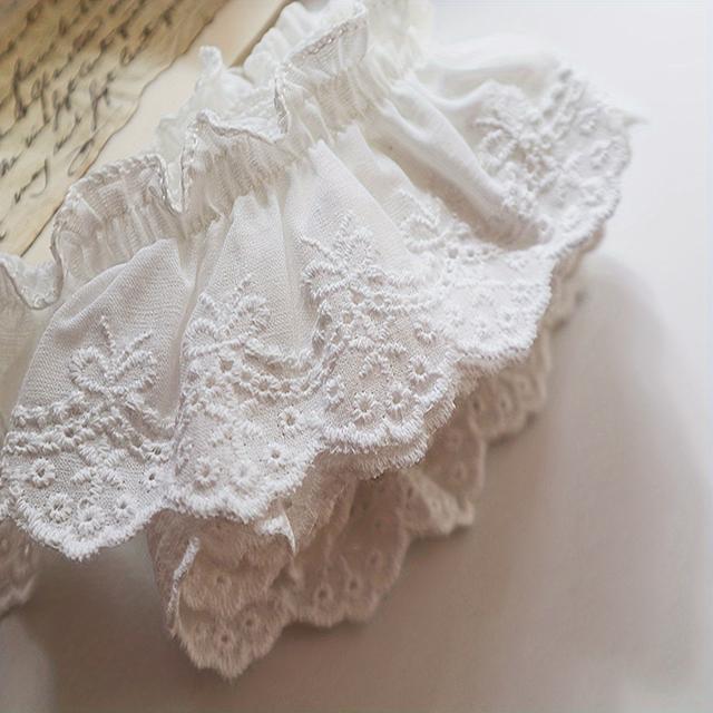 TEMU 1 Yard White Pleated Lace Trim With Floral Embroidery - 5.5cm Wide Edge For Clothing, Skirts, And Crafts, Lace Trim For Sewing, Craft Embellishment, Elegant Fabric Accessory, Intricate Embroidery