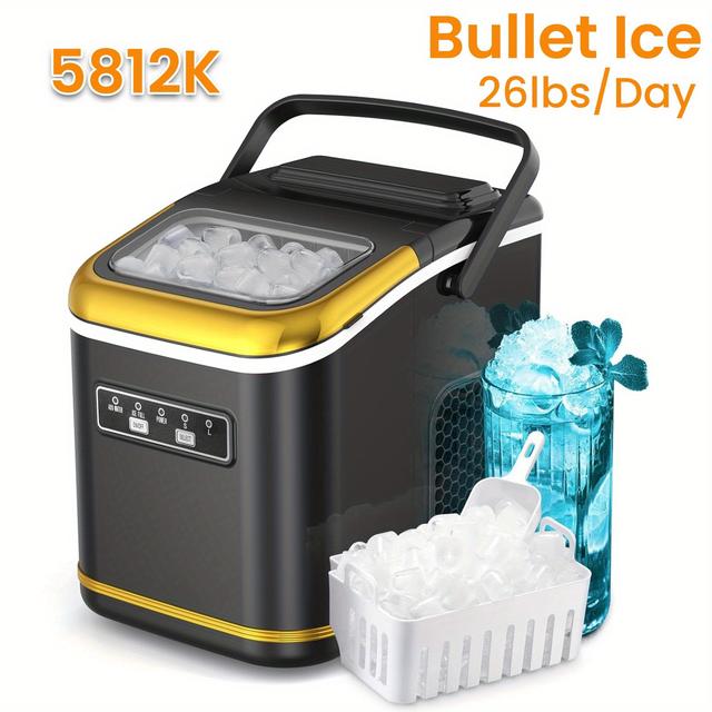 TEMU Ice Maker Countertop, Ice Maker With Handle, 35lbs/ Day, Soft Chewable Ice, Ice Maker With Self-cleaning Function, Ice Scoop And Ice Basket, For Home, Office, Kitchen, Black.